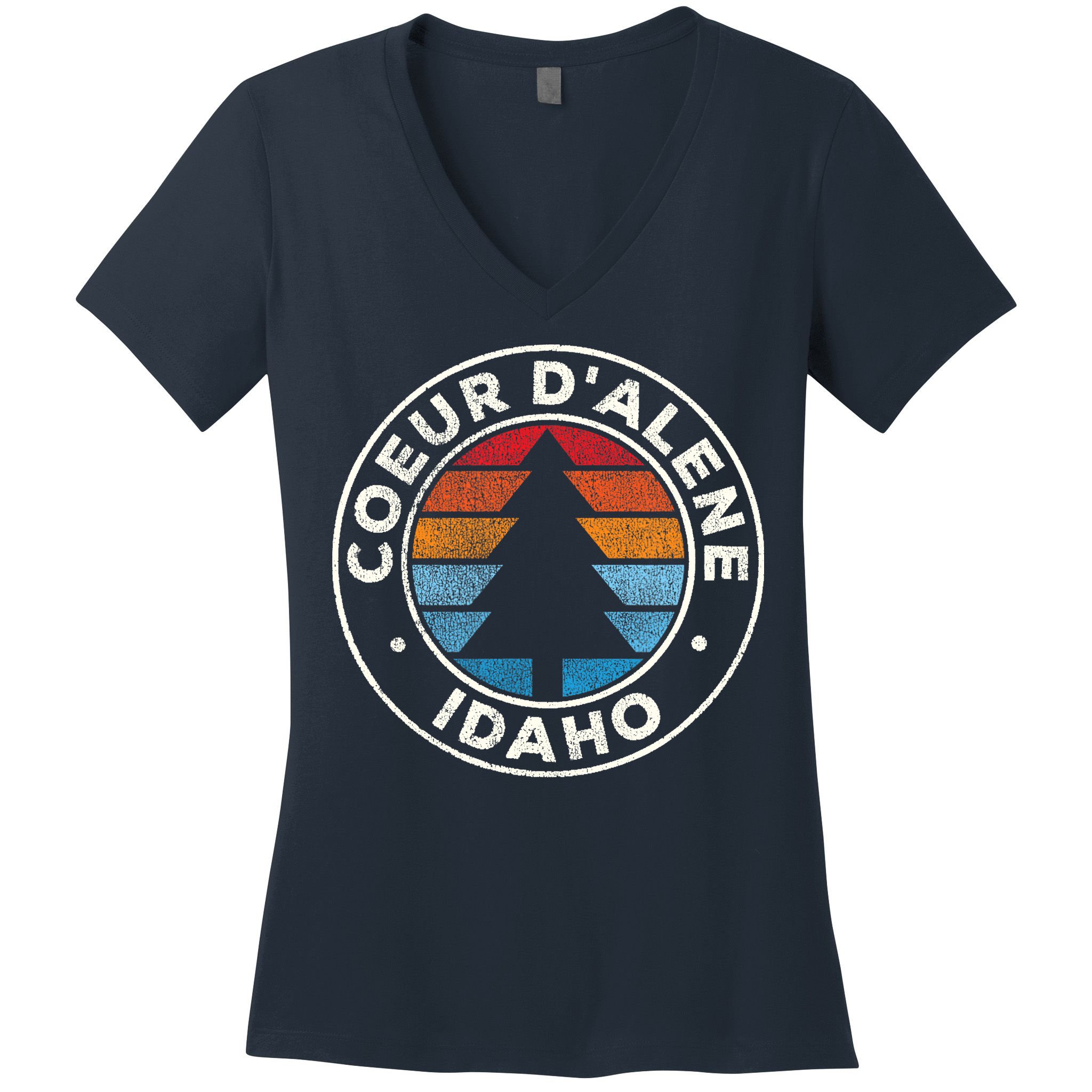 Coeur DAlene Idaho ID Vintage Graphic Retro 70s Women's V-Neck T-Shirt