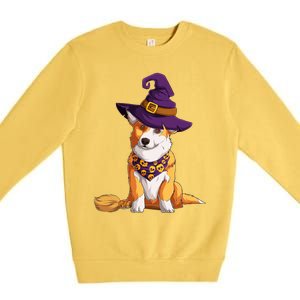 Corgi Dog In A Witch Halloween Costume Cute Animal Art Meaningful Gift Premium Crewneck Sweatshirt