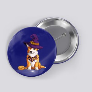 Corgi Dog In A Witch Halloween Costume Cute Animal Art Meaningful Gift Button