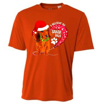 Christmas Dog I Believe In Santa Paws Gift Cooling Performance Crew T-Shirt