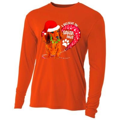 Christmas Dog I Believe In Santa Paws Gift Cooling Performance Long Sleeve Crew