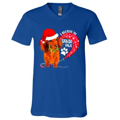 Christmas Dog I Believe In Santa Paws Gift V-Neck T-Shirt