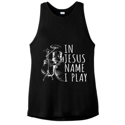 Christian Drumming In Jesus Name Play Drums Worship Drummer Ladies PosiCharge Tri-Blend Wicking Tank