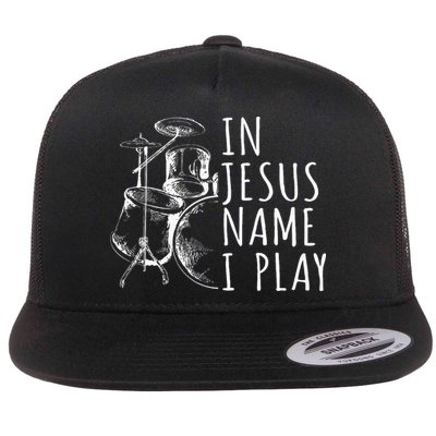 Christian Drumming In Jesus Name Play Drums Worship Drummer Flat Bill Trucker Hat
