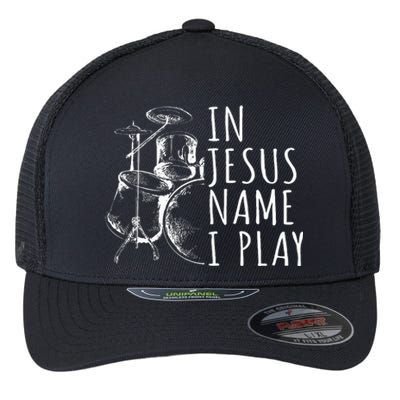 Christian Drumming In Jesus Name Play Drums Worship Drummer Flexfit Unipanel Trucker Cap