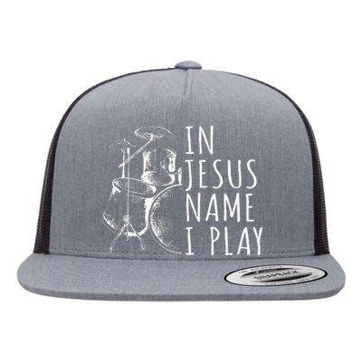 Christian Drumming In Jesus Name Play Drums Worship Drummer Flat Bill Trucker Hat