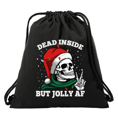 Christmas Dead Inside But Jolly Af Skull Santa Skeleton Gift Drawstring Bag