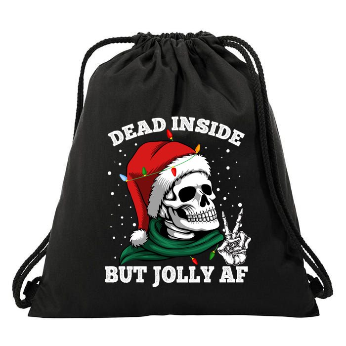 Christmas Dead Inside But Jolly Af Skull Santa Skeleton Gift Drawstring Bag