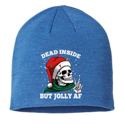 Christmas Dead Inside But Jolly Af Skull Santa Skeleton Gift Sustainable Beanie
