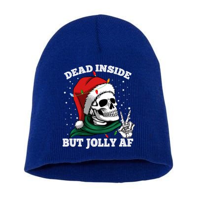 Christmas Dead Inside But Jolly Af Skull Santa Skeleton Gift Short Acrylic Beanie