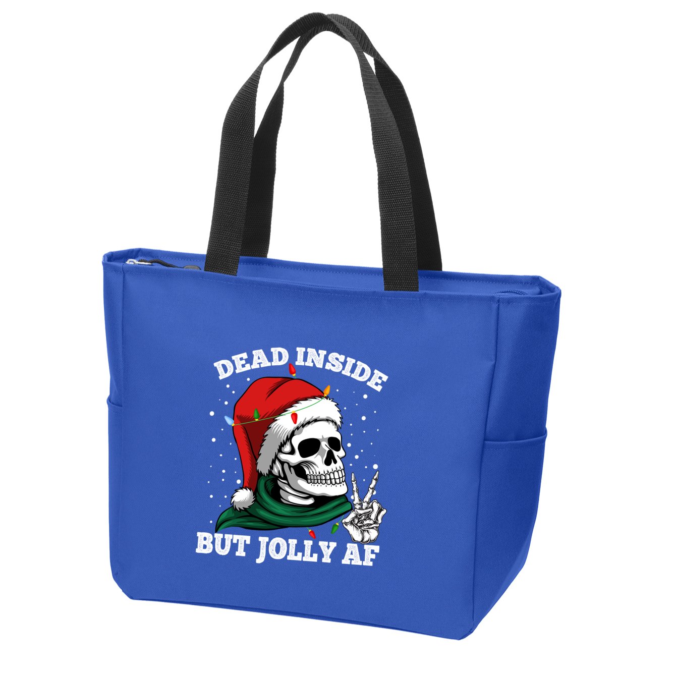Christmas Dead Inside But Jolly Af Skull Santa Skeleton Gift Zip Tote Bag