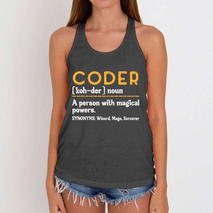 Coder Definiton It Programmer Software Developer Women's Knotted Racerback Tank