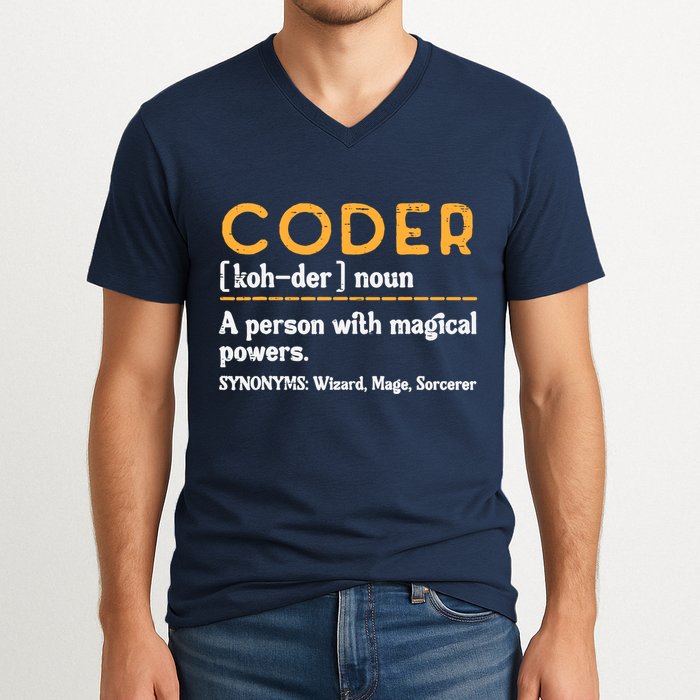 Coder Definiton It Programmer Software Developer V-Neck T-Shirt