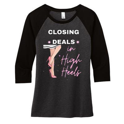 Closing Deals In Heels 2 Women's Tri-Blend 3/4-Sleeve Raglan Shirt