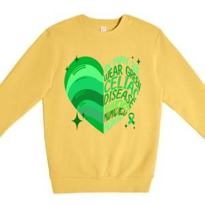 Celiac Disease In May We Wear Green Warrior Supporter Heart Gift Premium Crewneck Sweatshirt