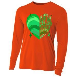 Celiac Disease In May We Wear Green Warrior Supporter Heart Gift Cooling Performance Long Sleeve Crew