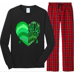 Celiac Disease In May We Wear Green Warrior Supporter Heart Gift Long Sleeve Pajama Set