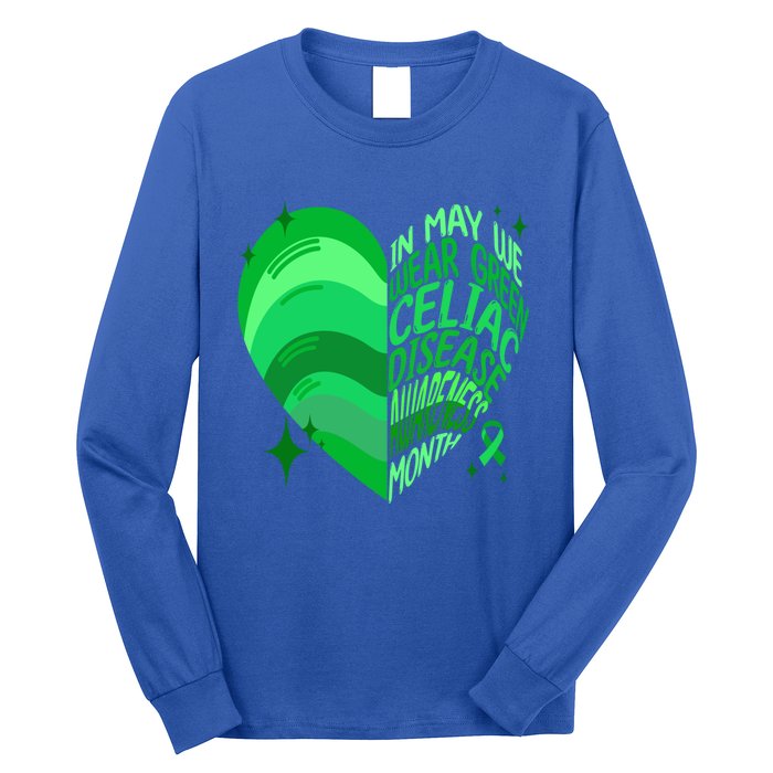 Celiac Disease In May We Wear Green Warrior Supporter Heart Gift Long Sleeve Shirt