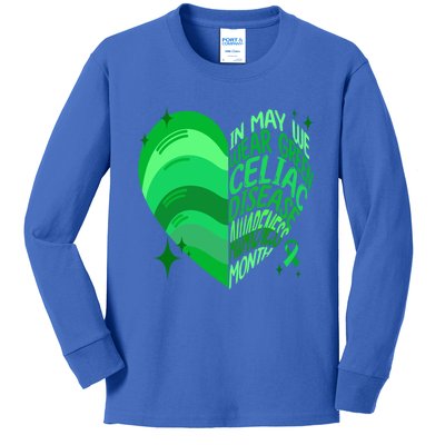 Celiac Disease In May We Wear Green Warrior Supporter Heart Gift Kids Long Sleeve Shirt