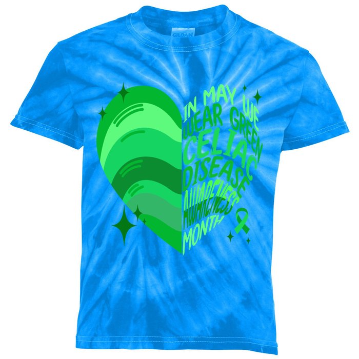 Celiac Disease In May We Wear Green Warrior Supporter Heart Gift Kids Tie-Dye T-Shirt