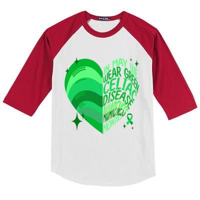 Celiac Disease In May We Wear Green Warrior Supporter Heart Gift Kids Colorblock Raglan Jersey