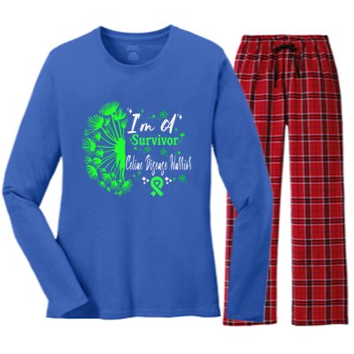 Celiac Disease IM A Survivor Green Ribbon Warrior Fighter Gift Women's Long Sleeve Flannel Pajama Set 