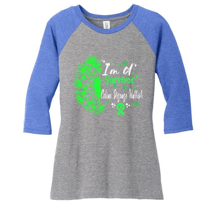 Celiac Disease IM A Survivor Green Ribbon Warrior Fighter Gift Women's Tri-Blend 3/4-Sleeve Raglan Shirt