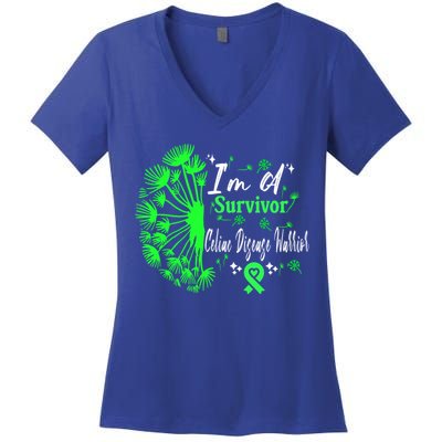 Celiac Disease IM A Survivor Green Ribbon Warrior Fighter Gift Women's V-Neck T-Shirt