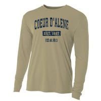 Coeur DAlene Idaho Id Vintage Established Cooling Performance Long Sleeve Crew