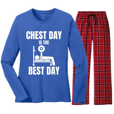 Chest Day Is The Best Day Bench Press Gym Rat Workout Lover Gift Women's Long Sleeve Flannel Pajama Set 