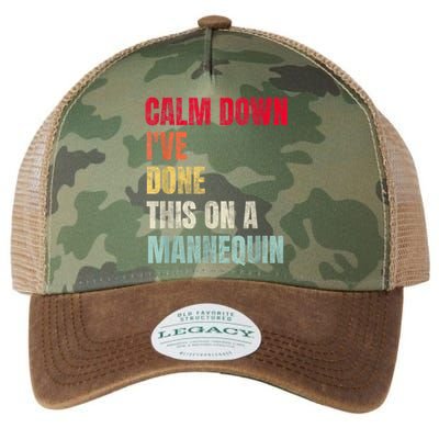 Calm Down I've Done This On A Mannequin Funny Vintage Legacy Tie Dye Trucker Hat