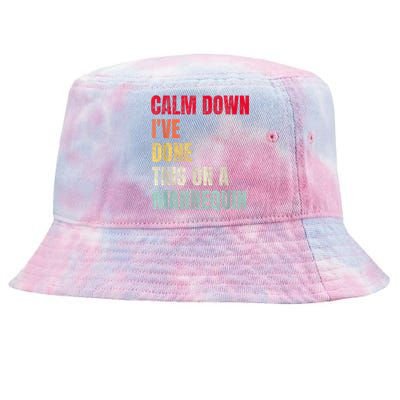 Calm Down I've Done This On A Mannequin Funny Vintage Tie-Dyed Bucket Hat