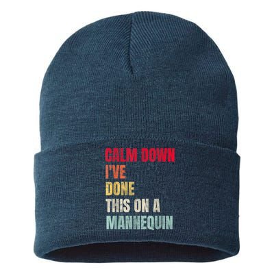 Calm Down I've Done This On A Mannequin Funny Vintage Sustainable Knit Beanie