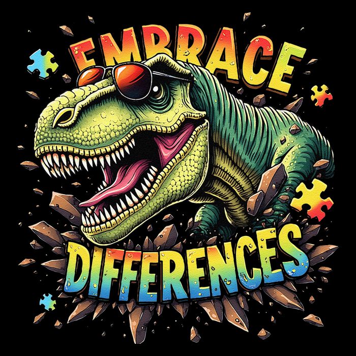 Cool Dinosaur Inclusion Puzzle Trex Embrace Differences 7-Panel Snapback Hat