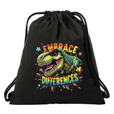 Cool Dinosaur Inclusion Puzzle Trex Embrace Differences Drawstring Bag