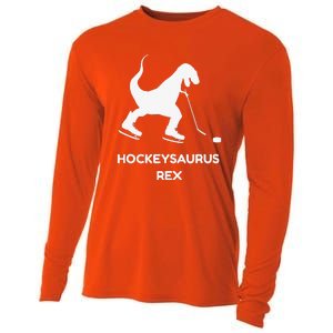 Cute Dinosaur Ice Hockey Trex Funny Ice Hockey Cooling Performance Long Sleeve Crew