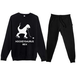 Cute Dinosaur Ice Hockey Trex Funny Ice Hockey Premium Crewneck Sweatsuit Set