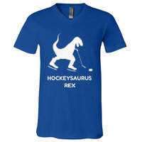 Cute Dinosaur Ice Hockey Trex Funny Ice Hockey V-Neck T-Shirt