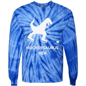 Cute Dinosaur Ice Hockey Trex Funny Ice Hockey Tie-Dye Long Sleeve Shirt