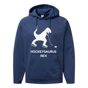 Cute Dinosaur Ice Hockey Trex Funny Ice Hockey Performance Fleece Hoodie