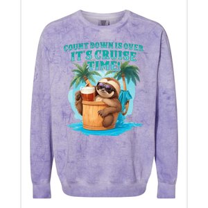 Count Down Is Over ItS Cruise Time Funny Sloth Vacation Colorblast Crewneck Sweatshirt