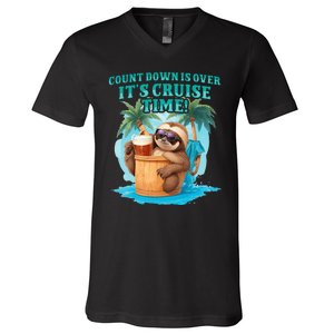 Count Down Is Over ItS Cruise Time Funny Sloth Vacation V-Neck T-Shirt