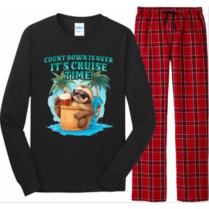 Count Down Is Over ItS Cruise Time Funny Sloth Vacation Long Sleeve Pajama Set