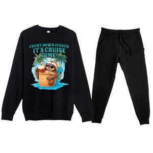 Count Down Is Over ItS Cruise Time Funny Sloth Vacation Premium Crewneck Sweatsuit Set