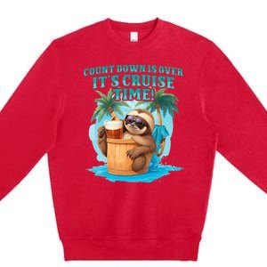 Count Down Is Over ItS Cruise Time Funny Sloth Vacation Premium Crewneck Sweatshirt