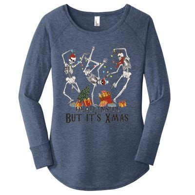 Cool Dead Inside Christmas Funny Santa Xmas Dancing Skeleton Funny Gift Women's Perfect Tri Tunic Long Sleeve Shirt