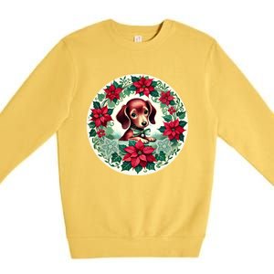 Christmas Dachshund Illustration Festive Doxie Gift Premium Crewneck Sweatshirt