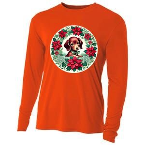 Christmas Dachshund Illustration Festive Doxie Gift Cooling Performance Long Sleeve Crew