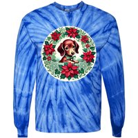 Christmas Dachshund Illustration Festive Doxie Gift Tie-Dye Long Sleeve Shirt