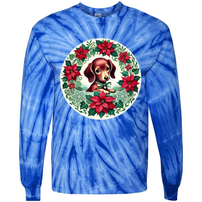 Christmas Dachshund Illustration Festive Doxie Gift Tie-Dye Long Sleeve Shirt